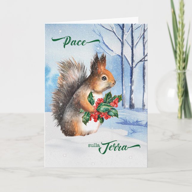 Italian Christmas Peace on Earth Squirrel Holiday Card (Front)