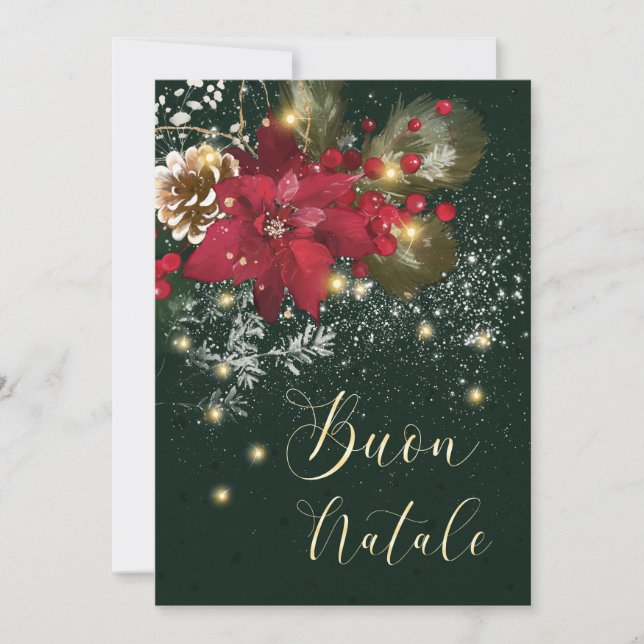 Italian Christmas Poinsettia Pine Holly Garland Holiday Card (Front)