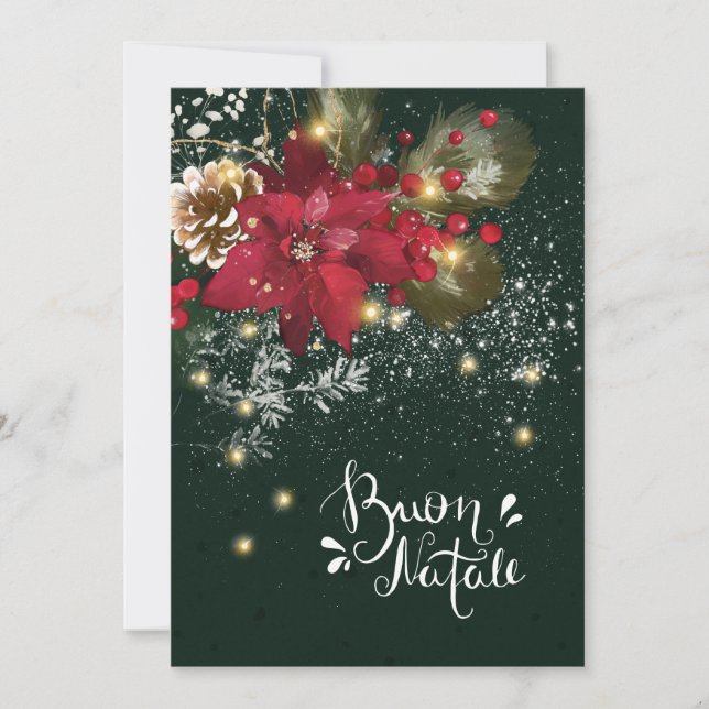 Italian Christmas Poinsettia Pine Holly Garland Holiday Card (Front)