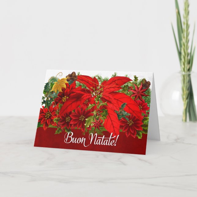 Italian Christmas Poinsettias Buon Natale! Holiday Card (Front)