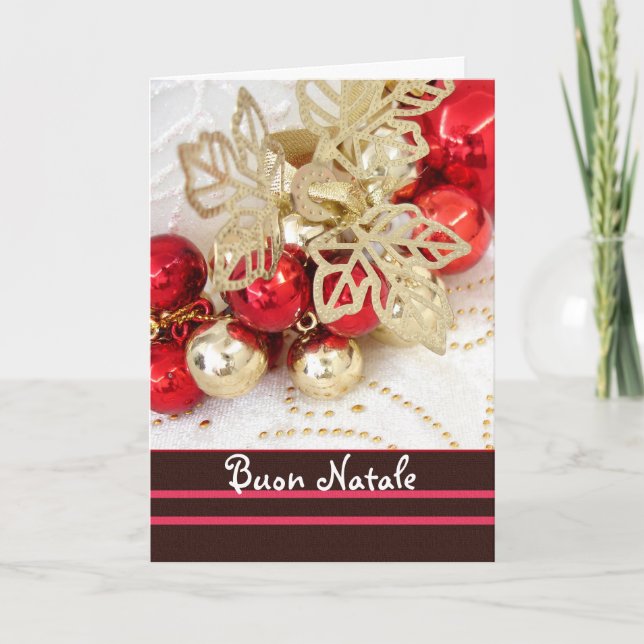 Italian Christmas - red and gold baubles Holiday Card (Front)