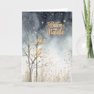 Italian Christmas Winter Forest Wild Birds Navy Holiday Card