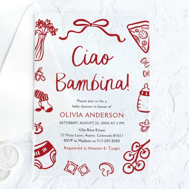Italian Ciao Bambina Girl Whimsical Baby Shower Acrylic Invitations (Creator Uploaded)
