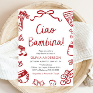 Italian Ciao Bambina Girl Whimsical Baby Shower Invitation