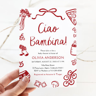 Italian Ciao Bambina Girl Whimsical Baby Shower Invitation