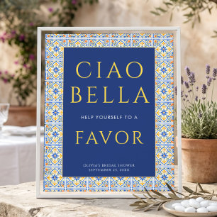 Italian Ciao Bella Blue Favours Sign Bridal Shower