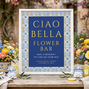 Italian Ciao Bella Blue Flower Bar Bridal Shower Poster