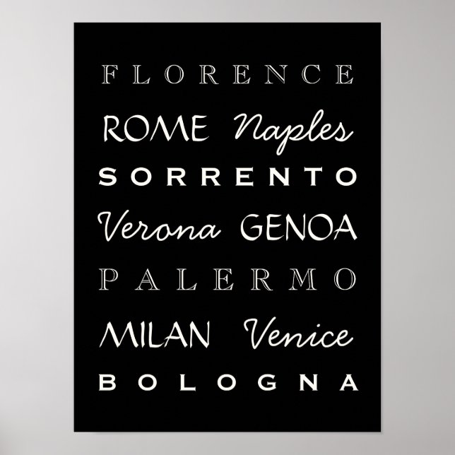 Italian Cities Typography Poster (Front)