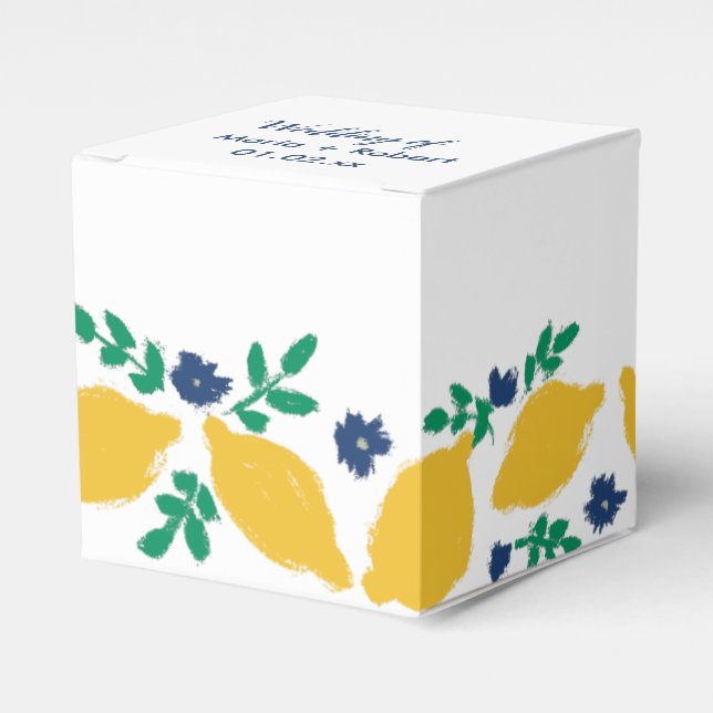 Italian Citrus Lemon Hand Drawn Wedding Favour Box (Front Side)