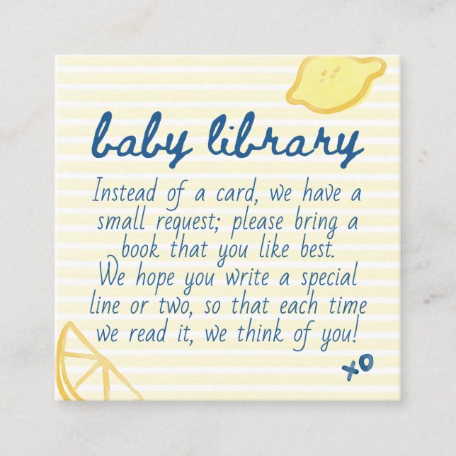 Italian Citrus Yellow Gingham Baby Library Enclosure Card (Front)