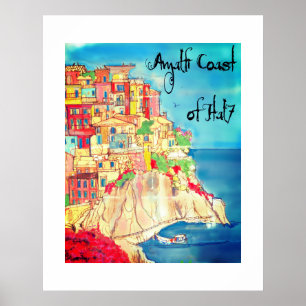 Italian Coast of Italy Colourful Art 24" X 30"  Poster