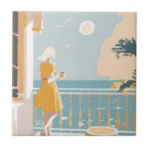 Italian coast woman city tile
