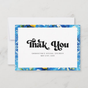 Italian coastal blue watercolor lemon bridal showe thank you card
