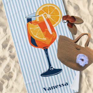Italian Cocktail Blue Stripes Cute Bachelorette Beach Towel