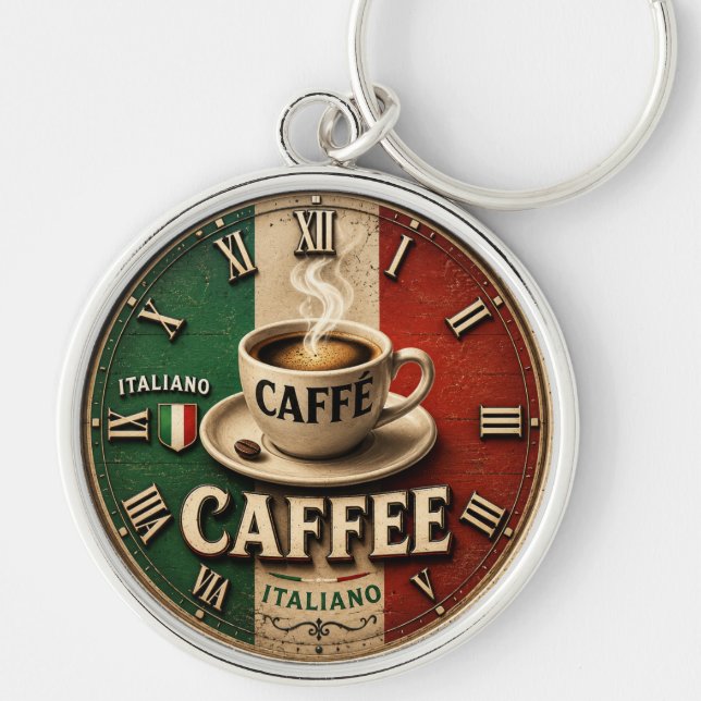 Italian Coffee Rustic Kitchen Vintage Espresso Key Ring (Front)