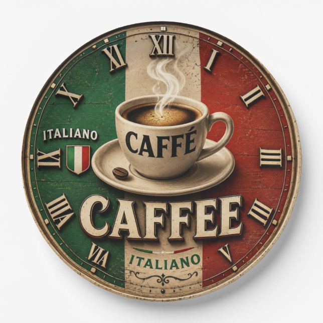 Italian Coffee Rustic Kitchen Vintage Espresso Paper Plate (Front)
