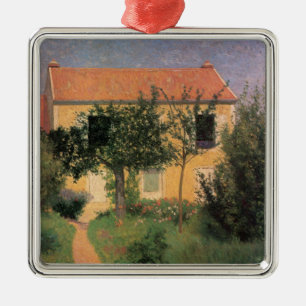 Italian Country House With a Red Roof Metal Tree Decoration