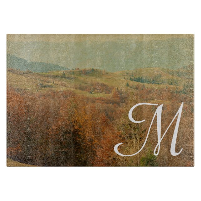 Italian Country Side Monogram Glass Cutting Board (Front)