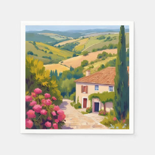Italian Countryside Vineyard Watercolor Travel Napkin