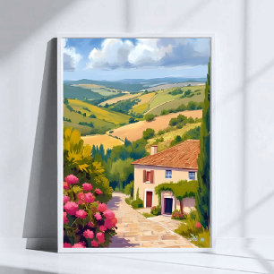 Italian Countryside   Vineyard Watercolor Travel Poster