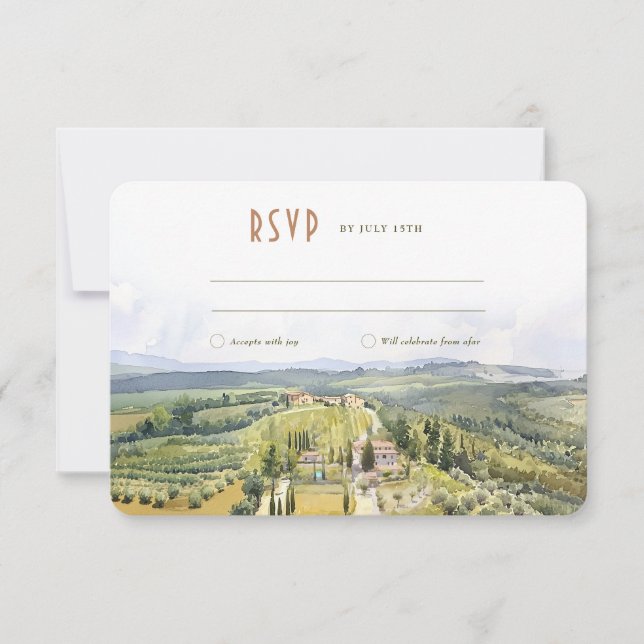 Italian Countryside Watercolor Wedding RSVP Card (Front)