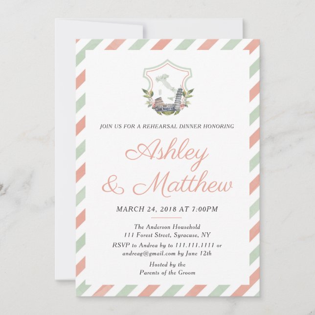 Italian Crest Rehearsal Dinner Invitation (Front)