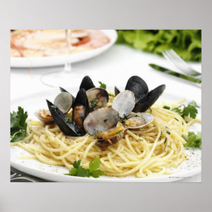 Italian cuisine. Spaghetti all vongole. Poster