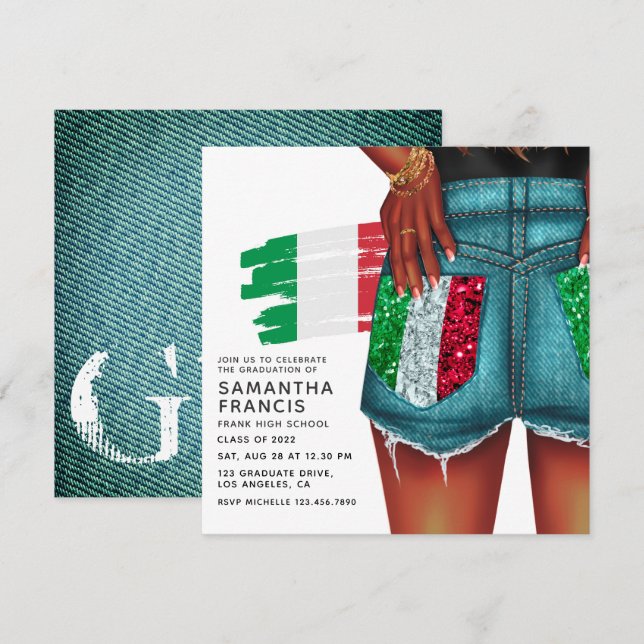 Italian Denim Girl Graduation Party Invitation (Front/Back)