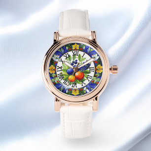 Italian Deruta Bouquet Fruits And Vegetables Motif Watch