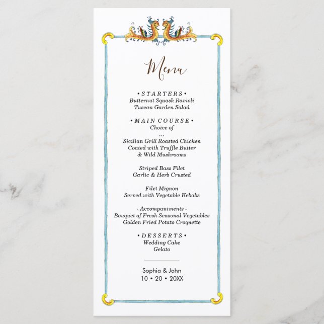 Italian design wedding menu  (Front)
