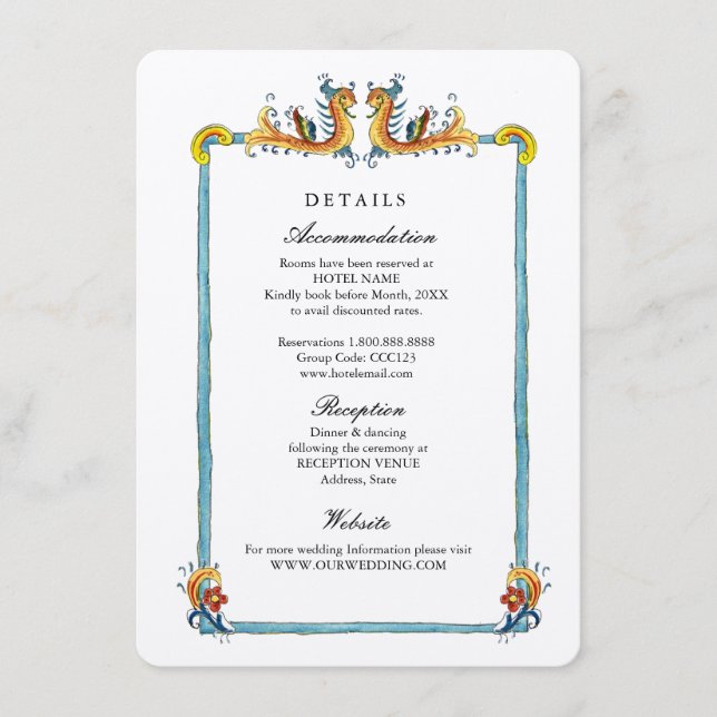 Italian destination wedding details enclosure card (Front)