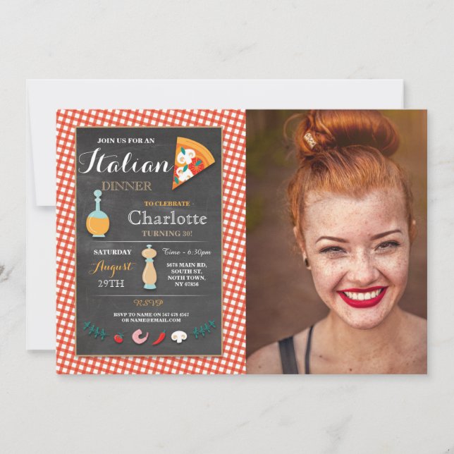 Italian Dinner Birthday Party Chalk Pizza Invite (Front)