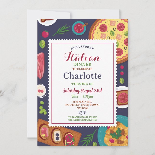 Italian Dinner Birthday Party Pizza Lunch Invitation (Front)