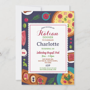 Italian Dinner Birthday Party Pizza Lunch Invitation