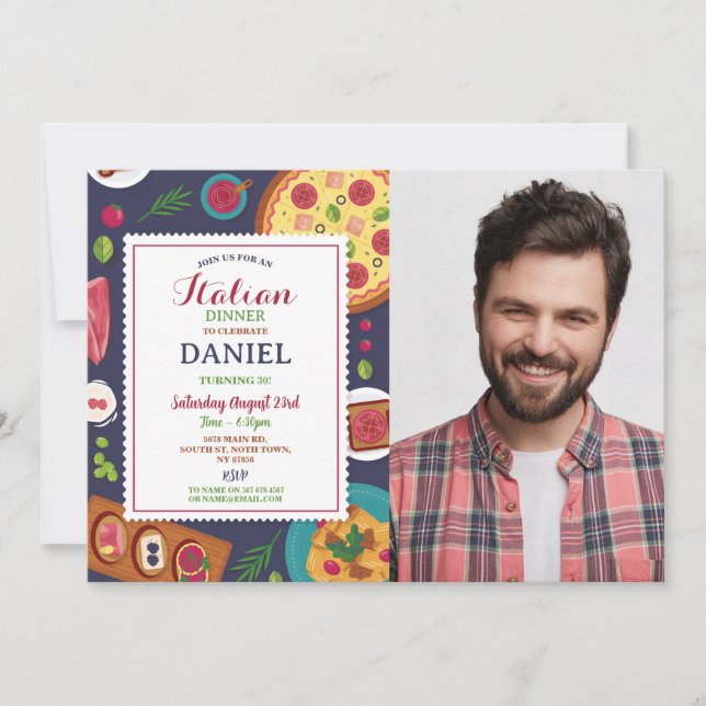 Italian Dinner Birthday Party Pizza Lunch Photo Invitation (Front)
