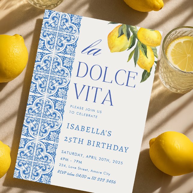 Italian Dolce Vita Mediterranean Tiles Birthday  Invitation (Italian Dolce Vita Mediterranean Tiles Birthday Invitation)