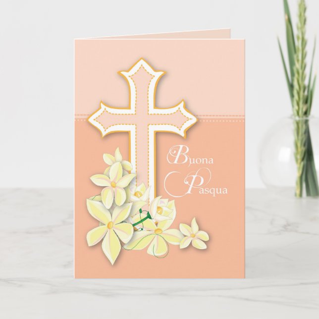 Italian Easter, Flowers and Cross, Buona Pasqua Holiday Card (Front)