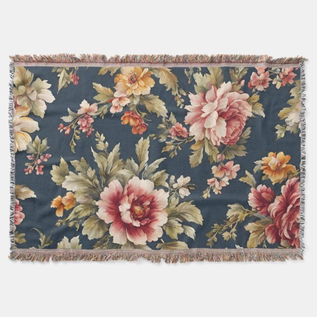 Italian Exquisite Beautiful Floral Pattern Throw Blanket (Front)