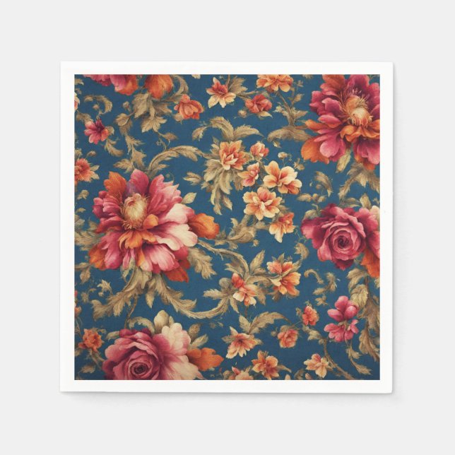 Italian Exquisite Vintage Grande Flowers Napkin (Front)