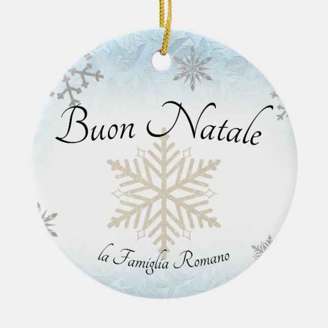 Italian Family Buon Natale Christmas Snowflake Ceramic Tree Decoration (Front)