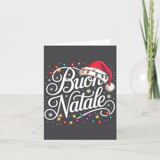 Italian Family Christmas Lights Red Santa Hat Buon Card (Front)