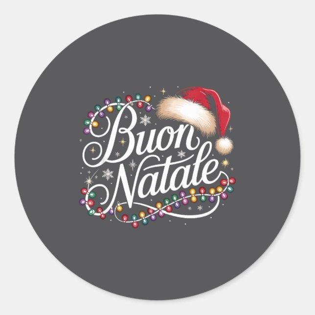 Italian Family Christmas Lights Red Santa Hat Buon Classic Round Sticker (Front)