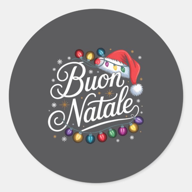 Italian Family Christmas Lights Red Santa Hat Buon Classic Round Sticker (Front)