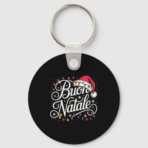 Italian Family Christmas Lights Red Santa Hat Buon Key Ring