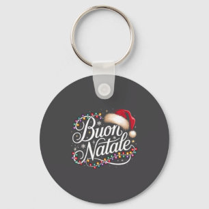 Italian Family Christmas Lights Red Santa Hat Buon Key Ring
