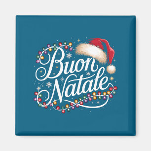 Italian Family Christmas Lights Red Santa Hat Buon Magnet