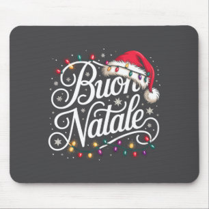 Italian Family Christmas Lights Red Santa Hat Buon Mouse Mat