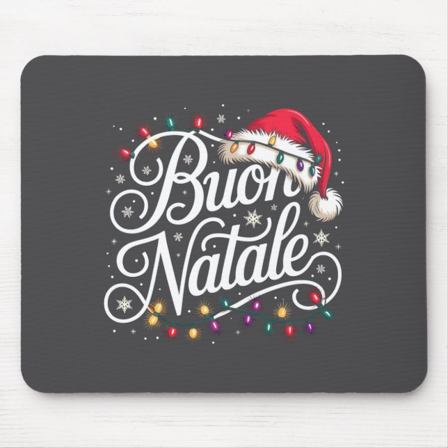 Italian Family Christmas Lights Red Santa Hat Buon Mouse Mat (Front)