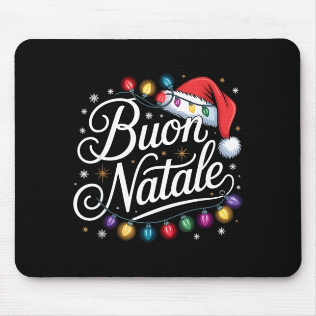Italian Family Christmas Lights Red Santa Hat Buon Mouse Mat (Front)