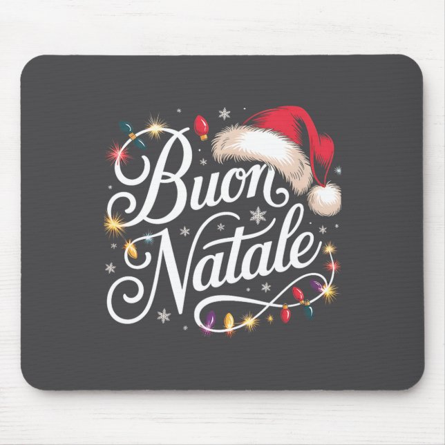 Italian Family Christmas Lights Red Santa Hat Buon Mouse Mat (Front)